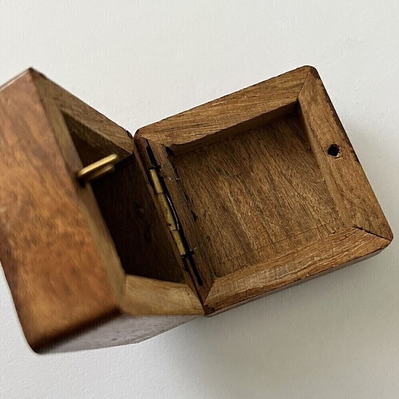 Wooden Inlay Flower Box Leaves Ring Holder Square Small Boho Trinket India Art - Picture 11 of 11